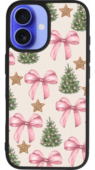 Coque iPhone 16 - Silicone rigide noir Christmas 25 Vintage Ribbons