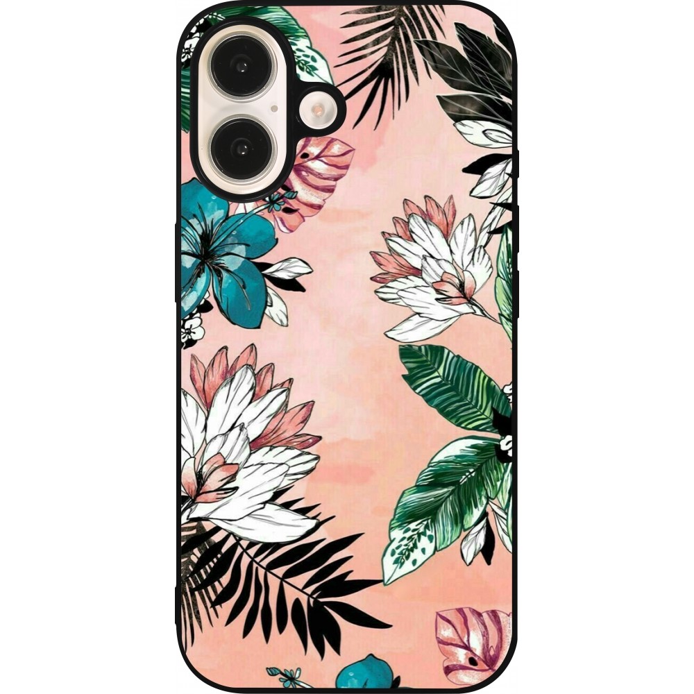 iPhone 16 Case Hülle - Silikon schwarz Flowers Artprint