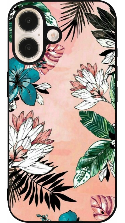 iPhone 16 Case Hülle - Silikon schwarz Flowers Artprint