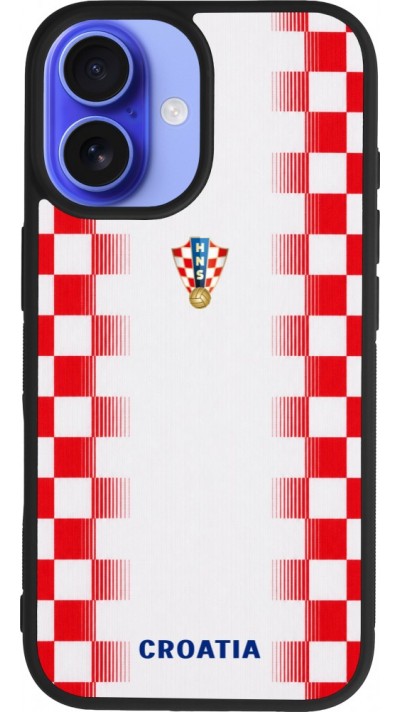 Coque iPhone 16 - Silicone rigide noir Maillot de football Croatie 2026 personnalisable