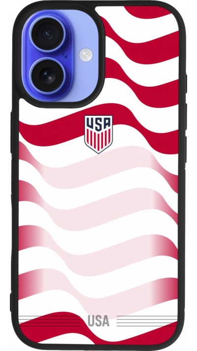 Coque iPhone 16 - Silicone rigide noir Maillot de football États-Unis 2026 personnalisable