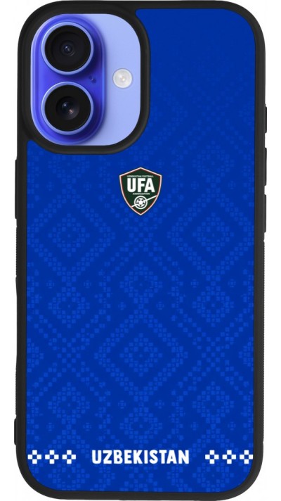 Coque iPhone 16 - Silicone rigide noir Maillot de football Ouzbékistan 2026 personnalisable