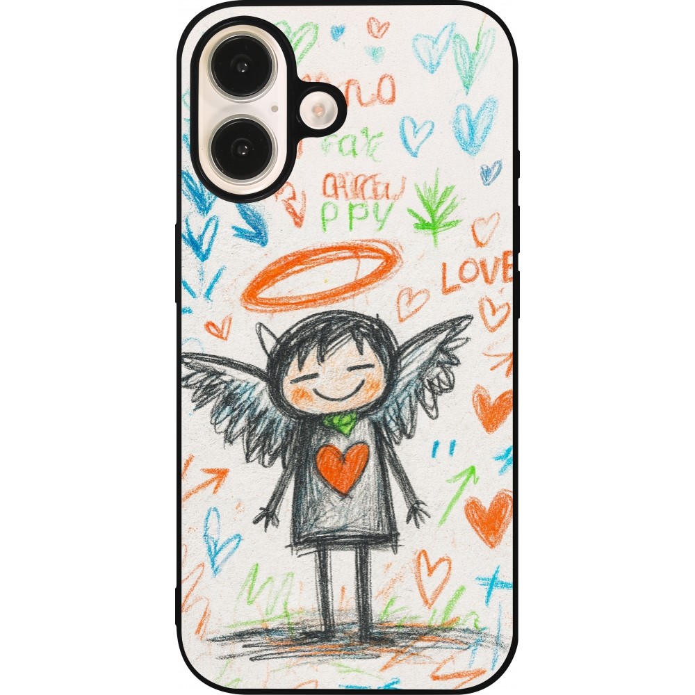 iPhone 16 Case Hülle - Silikon schwarz Little Angel Sketch Love