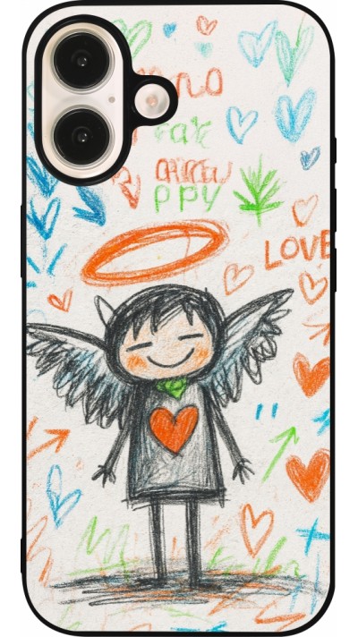 iPhone 16 Case Hülle - Silikon schwarz Little Angel Sketch Love