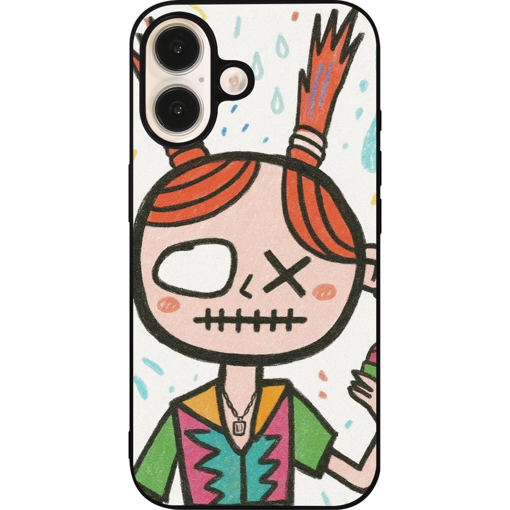 iPhone 16 Case Hülle - Silikon schwarz Little Girl Sketch