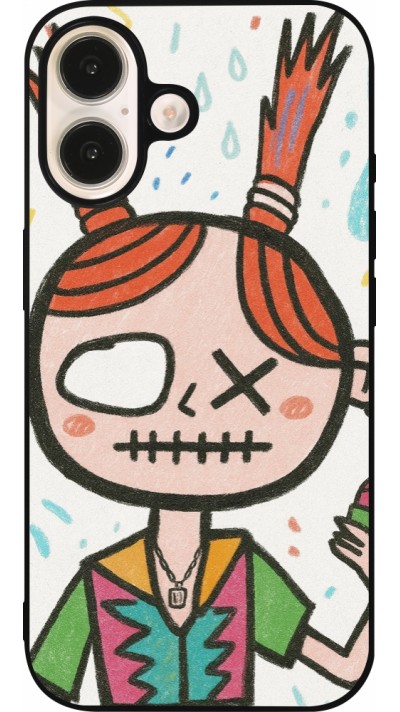 iPhone 16 Case Hülle - Silikon schwarz Little Girl Sketch