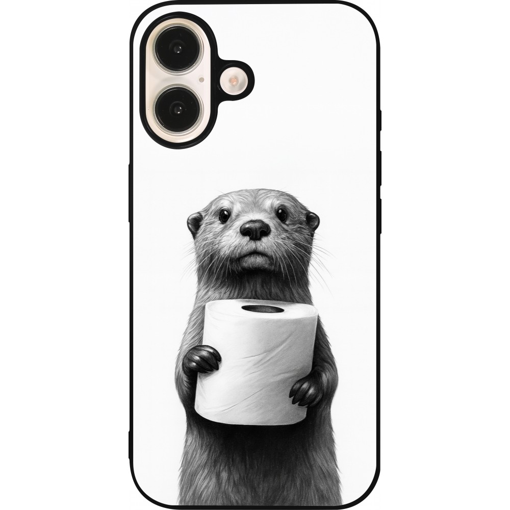 iPhone 16 Case Hülle - Silikon schwarz Otter Toilettenpapier