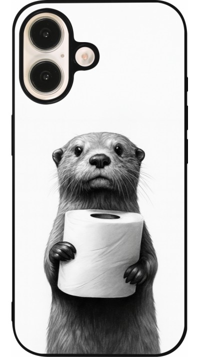 iPhone 16 Case Hülle - Silikon schwarz Otter Toilettenpapier