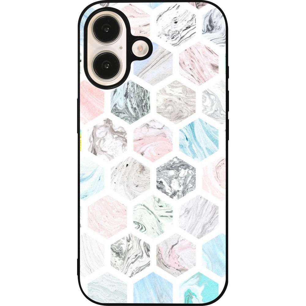iPhone 16 Case Hülle - Silikon schwarz Marble Everything
