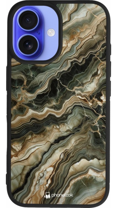iPhone 16 Case Hülle - Silikon schwarz Oliv Marmor