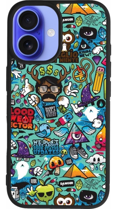 iPhone 16 Case Hülle - Silikon schwarz Mixed Cartoons Turquoise