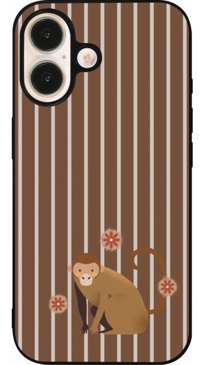 Coque iPhone 16 - Silicone rigide noir Monkey with stripes