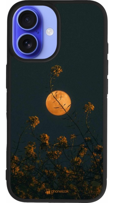 iPhone 16 Case Hülle - Silikon schwarz Moon Flowers