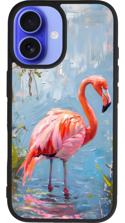 iPhone 16 Case Hülle - Silikon schwarz Paint Flamingo