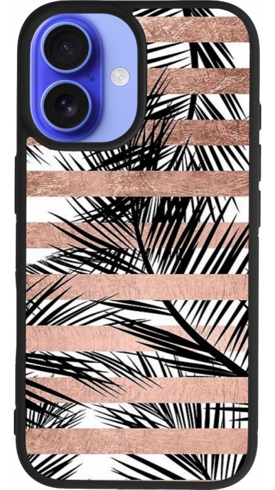 iPhone 16 Case Hülle - Silikon schwarz Palm trees gold stripes