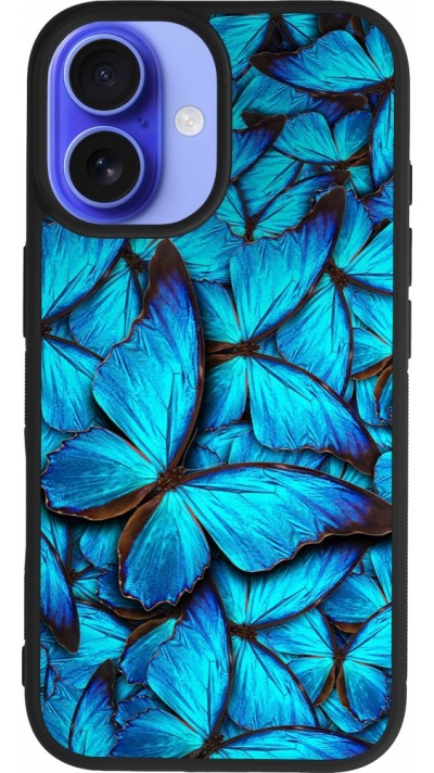 iPhone 16 Case Hülle - Silikon schwarz Papillon bleu