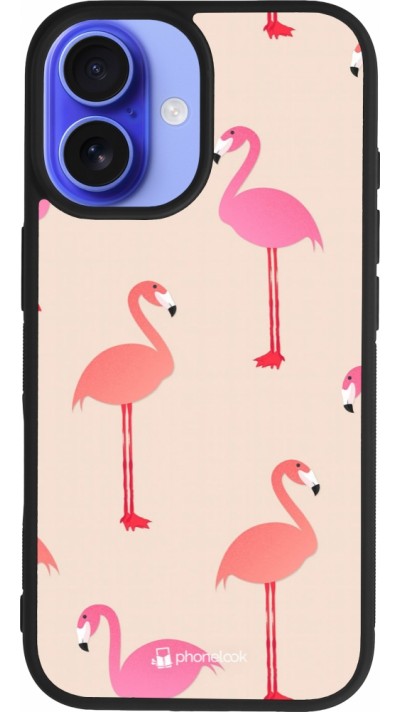 iPhone 16 Case Hülle - Silikon schwarz Pink Flamingos Pattern