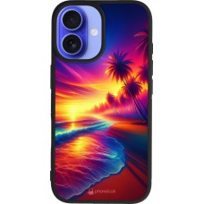 iPhone 16 Case Hülle - Silikon schwarz Strand Sonnenuntergang auffällig