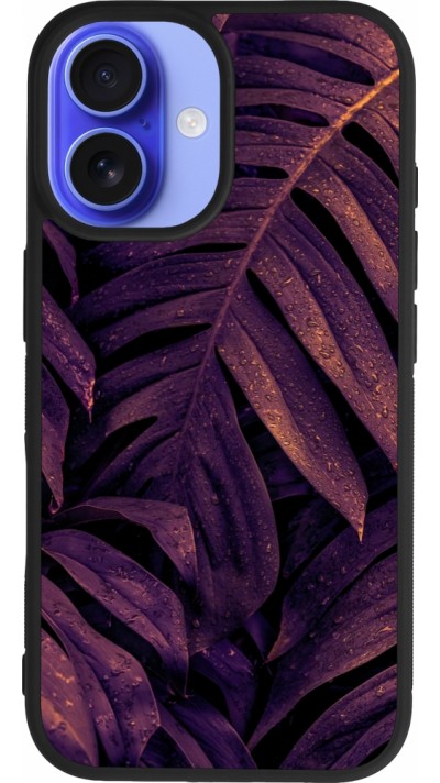 iPhone 16 Case Hülle - Silikon schwarz Purple Light Leaves