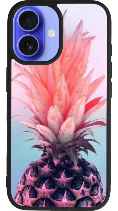 iPhone 16 Case Hülle - Silikon schwarz Purple Pink Pineapple