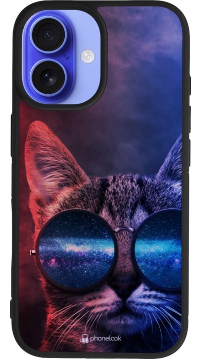 iPhone 16 Case Hülle - Silikon schwarz Red Blue Cat Glasses