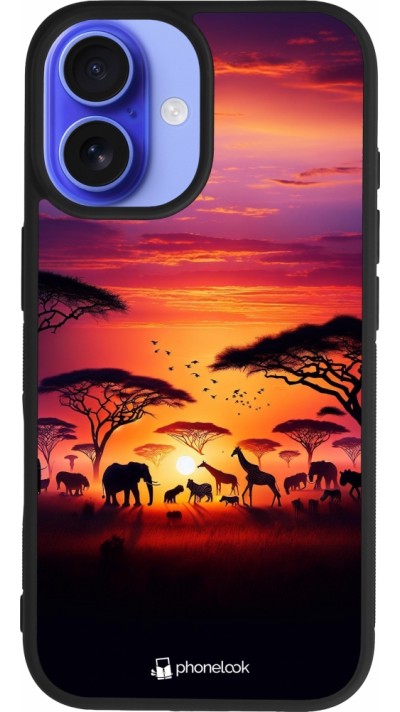 iPhone 16 Case Hülle - Silikon schwarz Safari Sonnenuntergang Wildtiere