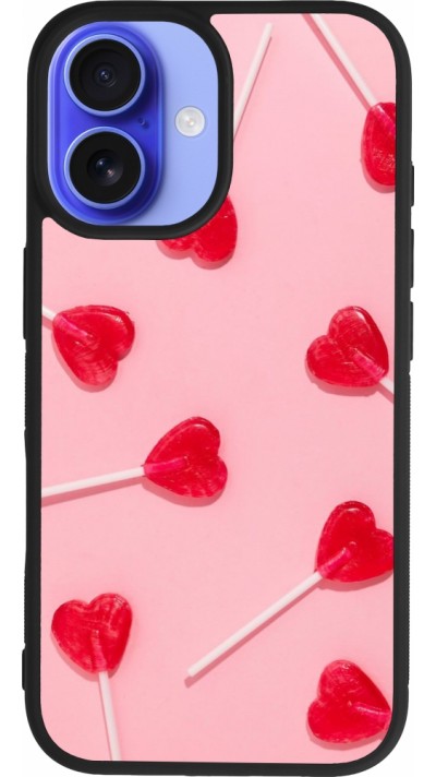 Coque iPhone 16 - Silicone rigide noir Saint Valentines Day 26 Lollipop