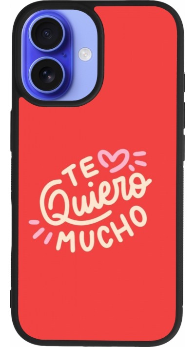 Coque iPhone 16 - Silicone rigide noir Saint Valentines Day 26 Te quiero mucho