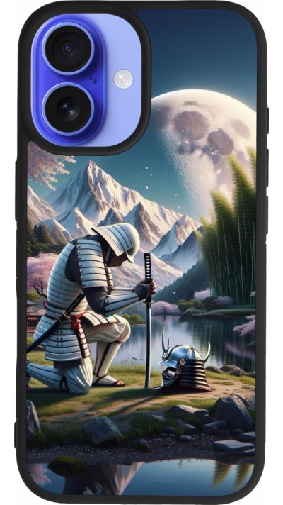 iPhone 16 Case Hülle - Silikon schwarz Samurai Katana Mond