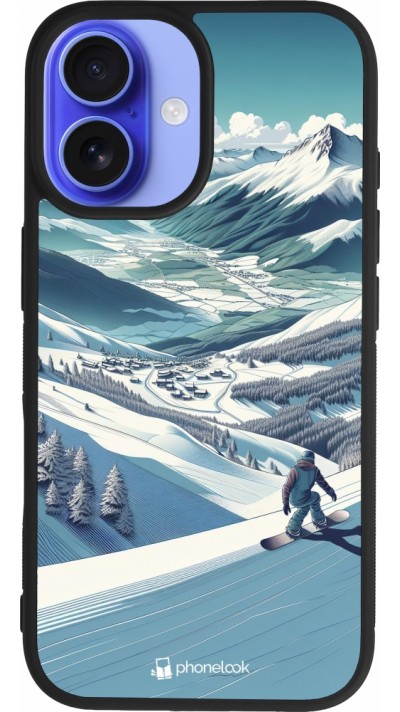 iPhone 16 Case Hülle - Silikon schwarz Snowboarder Berg