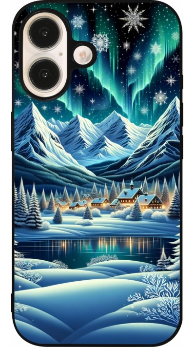 iPhone 16 Case Hülle - Silikon schwarz Verschneites Bergdorf am See in der Nacht iPhone 16 Case Hülle - Silikon schwarz Verschneites Bergdorf am See in der Nacht