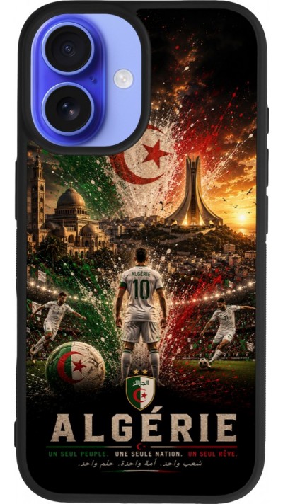 Coque iPhone 16 - Silicone rigide noir Football Algérie splash 2026