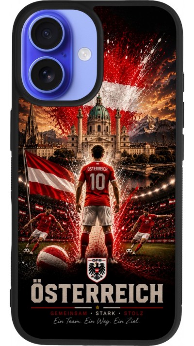 Coque iPhone 16 - Silicone rigide noir Football Autriche splash 2026