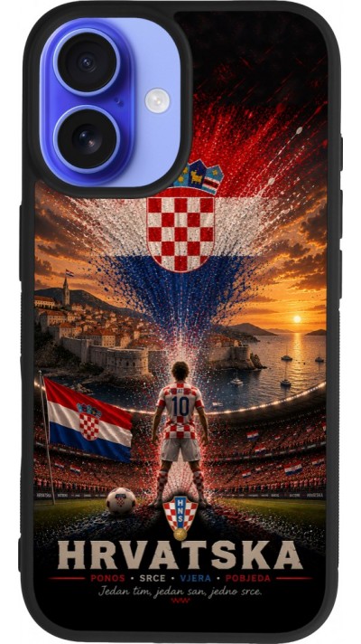 Coque iPhone 16 - Silicone rigide noir Football Croatie splash 2026