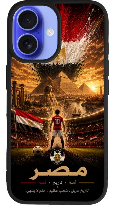 Coque iPhone 16 - Silicone rigide noir Football Égypte splash 2026