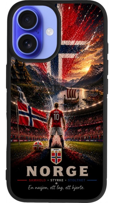 Coque iPhone 16 - Silicone rigide noir Football Norvège splash 2026