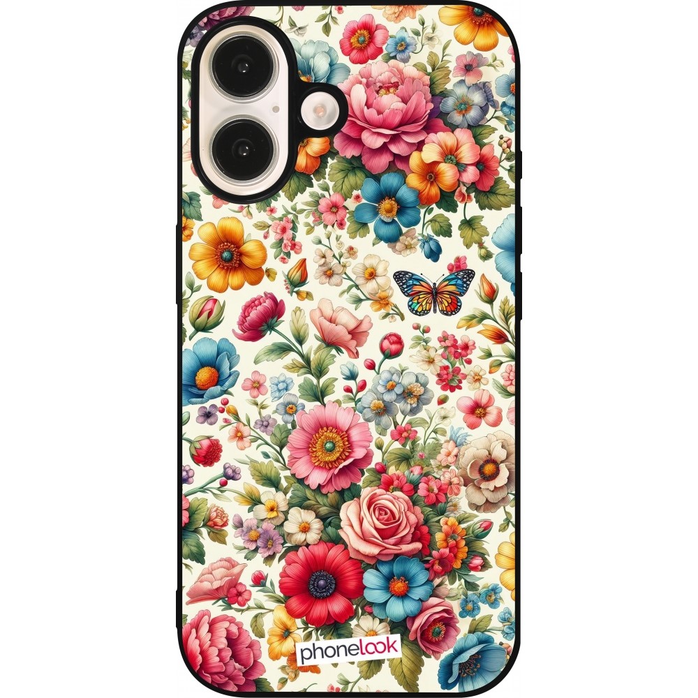 iPhone 16 Case Hülle - Silikon schwarz Spring 25 fruehling bluetend