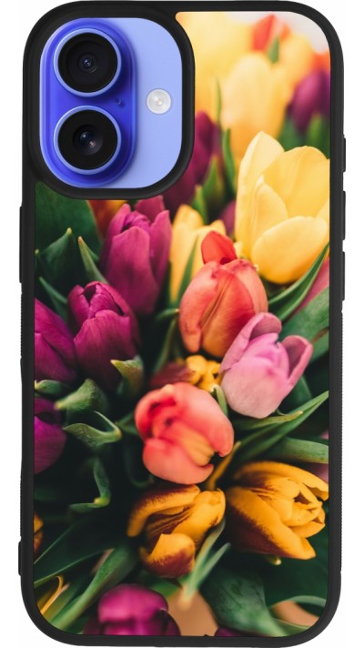 Coque iPhone 16 - Silicone rigide noir Bouquet of tulips Spring 2026