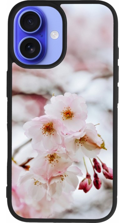 Coque iPhone 16 - Silicone rigide noir Cherry tree Spring 2026