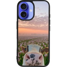 iPhone 16 Case Hülle - Silikon schwarz Cow with tulips Spring 2026