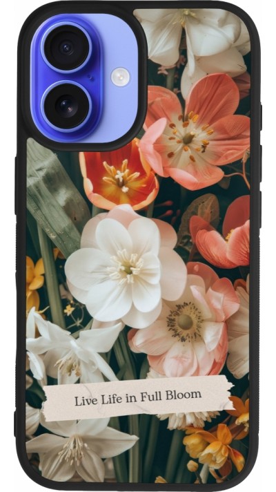 Coque iPhone 16 - Silicone rigide noir Full Bloom Spring 2026