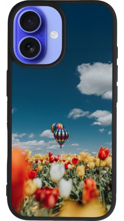 Coque iPhone 16 - Silicone rigide noir Hot air balloon Spring 2026