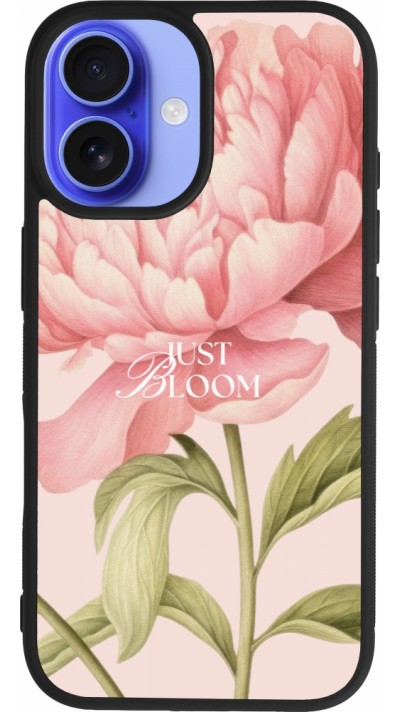 Coque iPhone 16 - Silicone rigide noir Just Bloom Spring 2026