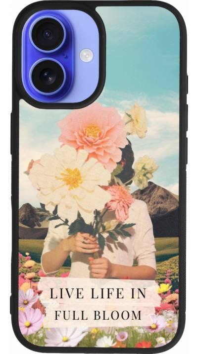 Coque iPhone 16 - Silicone rigide noir Live life in full moon Spring 2026