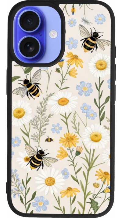 Coque iPhone 16 - Silicone rigide noir Pattern bees Spring 2026