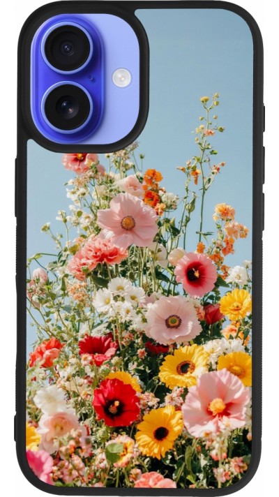 Coque iPhone 16 - Silicone rigide noir Spring flowers Spring 2026