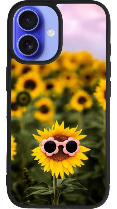 Coque iPhone 16 - Silicone rigide noir Sunflower with glasses Spring 2026