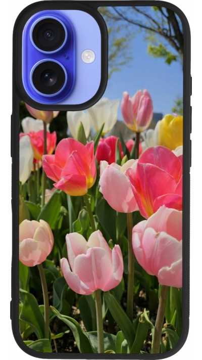 Coque iPhone 16 - Silicone rigide noir Tulips Spring 2026