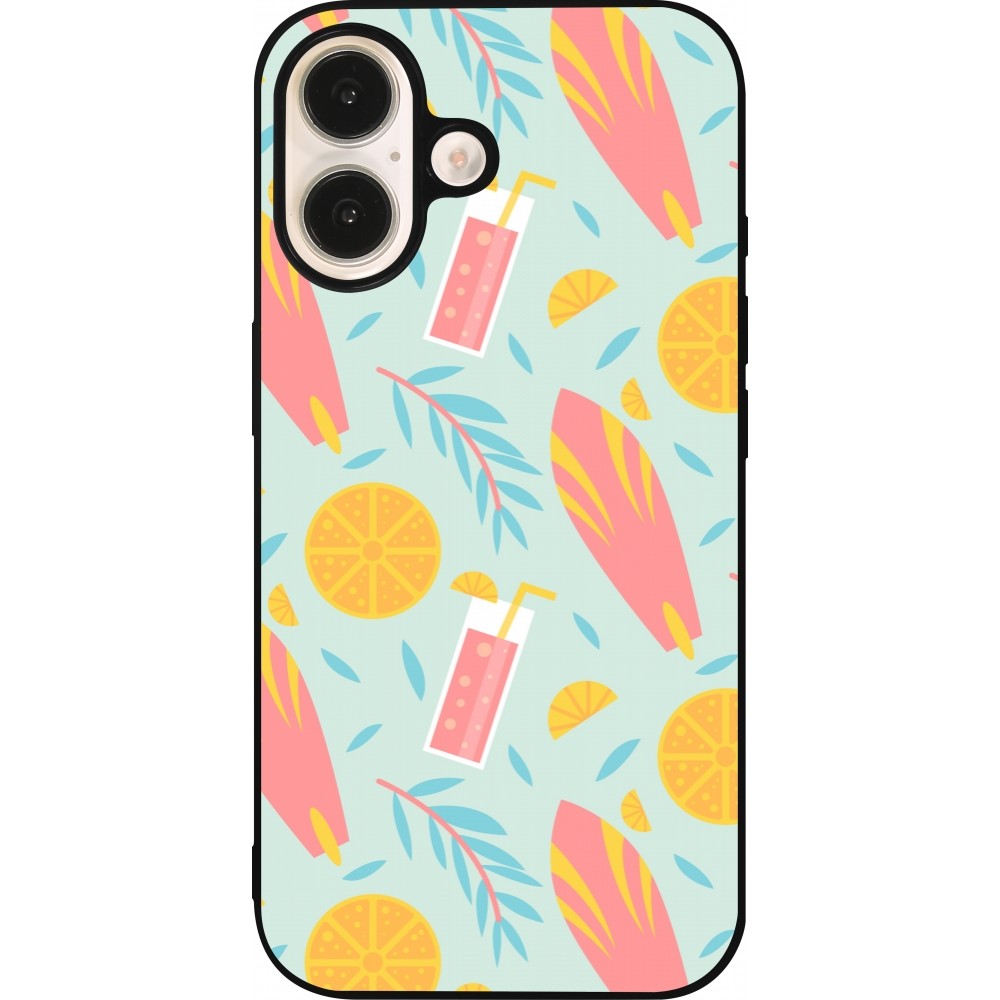 iPhone 16 Case Hülle - Silikon schwarz Summer 2025 Pattern citron