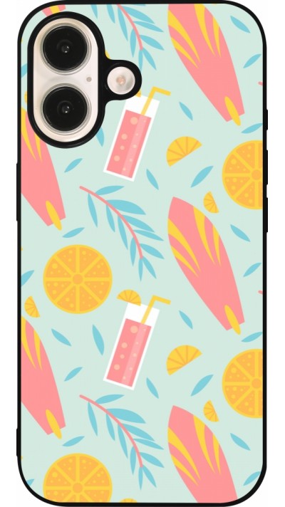 iPhone 16 Case Hülle - Silikon schwarz Summer 2025 Pattern citron